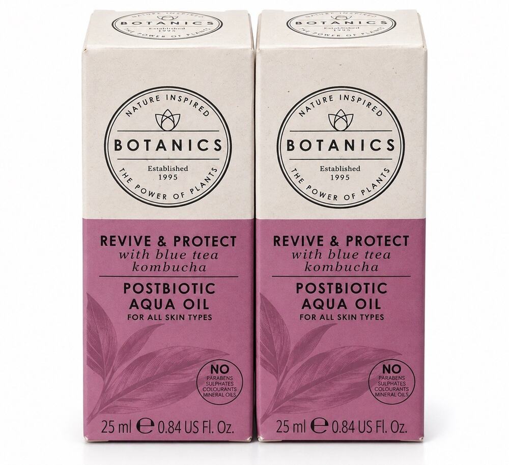 TWO PACK Botanics Revive & Protect Postbiotic Aqua Oil 0.84 fl oz New Authentic